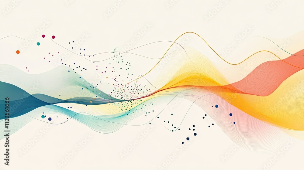 Poster a dynamic abstract data graph with colorful lines and points representing fluctuating data, with amp