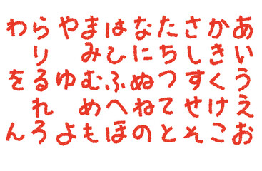 Aiueo table written with red crayons,Japanese