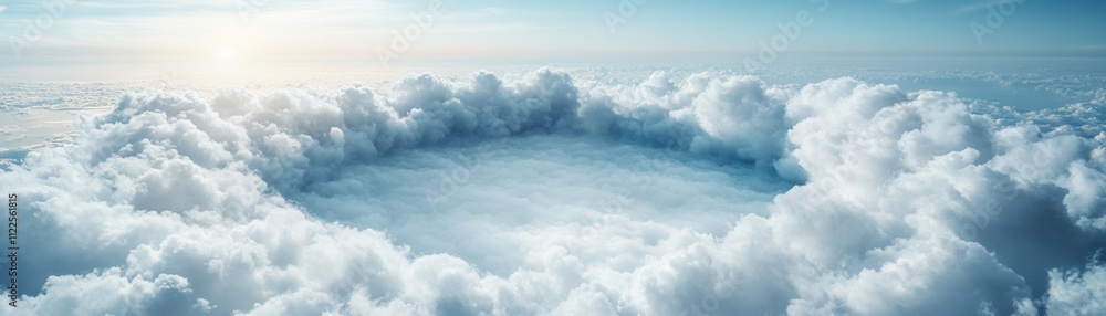 Aufkleber a serene view of fluffy clouds forming a circular opening, with a bright sky beyond, creating a sens