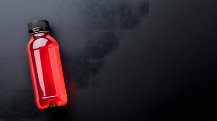 vibrant red sports drink bottle on sleek black background