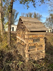 Interesting approach to pesticide free farming - a bug hotel housing insects which keep the fields clear of other insects