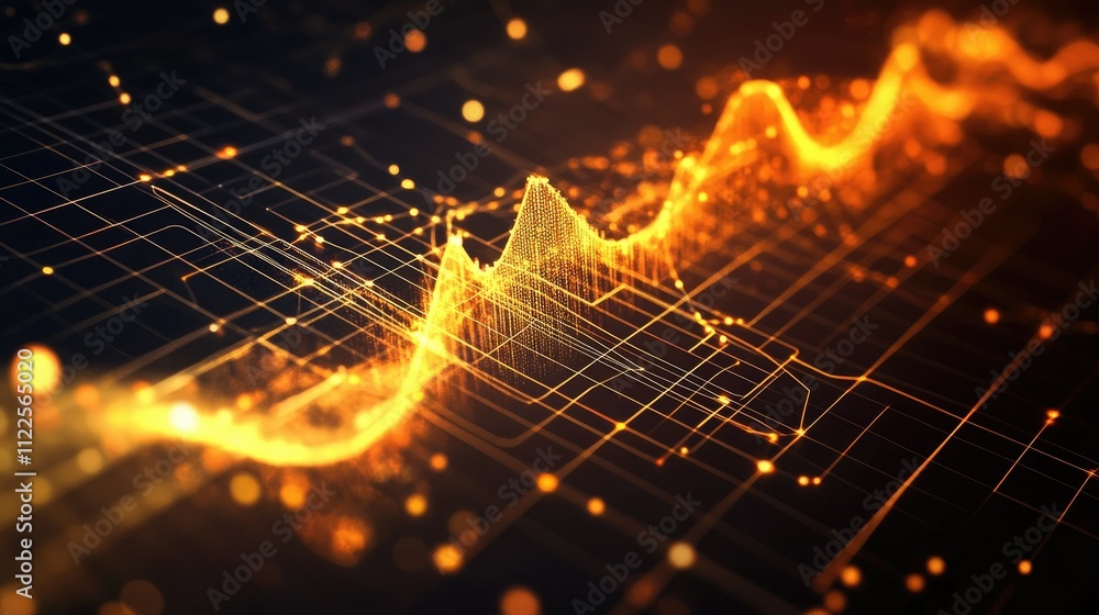 Poster a sleek abstract graph design with fluctuating lines and grid patterns, perfect for presentations, w