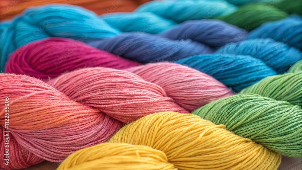 Aufkleber a bunch of colorful yarn is displayed in a row