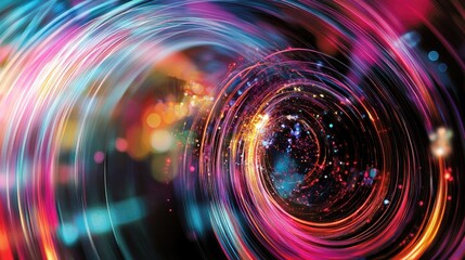 Obraz premium Abstract swirls of information travel through optical fiber, data superhighway, digital communication.
