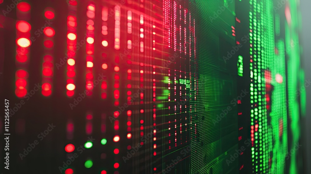 Poster a stock market trading screen with green and red indicators, perfect for a dynamic finance backgroun