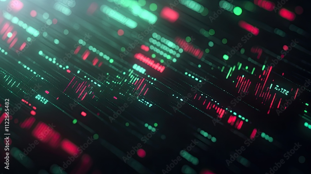 Poster a stock market trading screen with green and red indicators, perfect for a dynamic finance backgroun