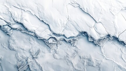 Obraz premium A frozen river with layered ice sheets, showing fractures and frost-covered edges, illuminated by diffused natural light