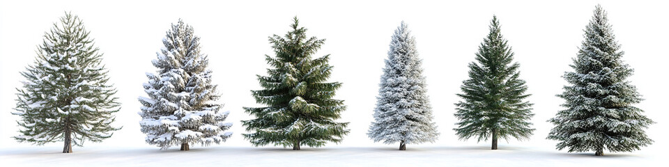 Fototapeta premium Trifecta of Christmas Trees: Diverse Styles Isolated on White, Ornamented and Unadorned, High-Resolution Greenery
