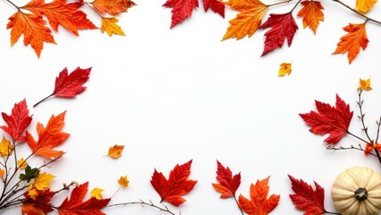 Fototapeta premium Autumn Leaves and Pumpkin: A Fall-Themed Background for Seasonal Decor and Greetings