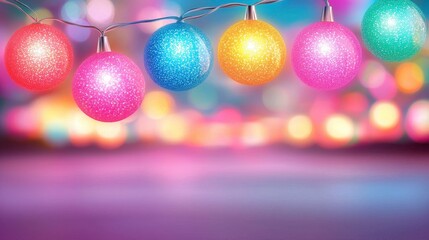 Obraz premium Festive String Lights Colorful Glowing Bulbs Holiday Decor Night Illumination