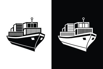 Obraz premium Sea Transport Icon. Cargo Ship Silhouettes in Black and White