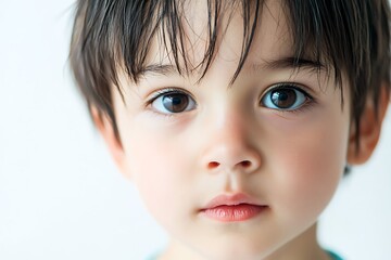 Neutral asian child boy with medium brown hair and brown eyes 