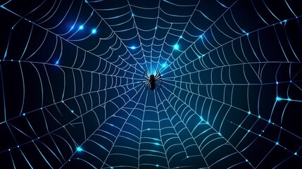 Obraz premium realistic black spider web background. with beautiful blue light.