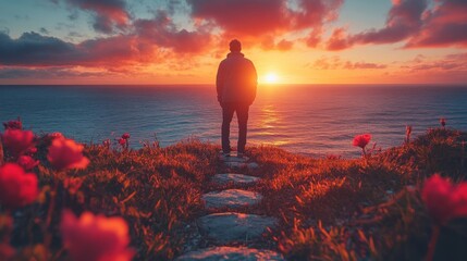 A person looking at the horizon, feeling both hopeful and uncertain about the future 