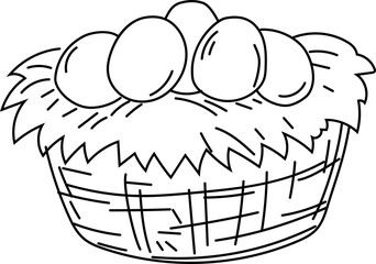 Fototapeta premium Line drawing of a chicken's nest with eggs.
