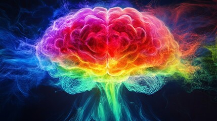 Obraz premium Rainbow explosion of human brain symbolizing cognitive overload, creative inspiration, and mental health awareness for world mental health day