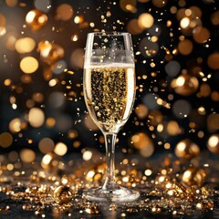 A glass of champagne. New Year. Christmas. Holiday.