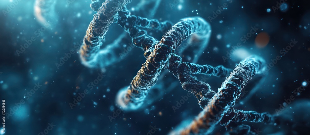 Poster close-up of a dna double helix with a blue and black color scheme.