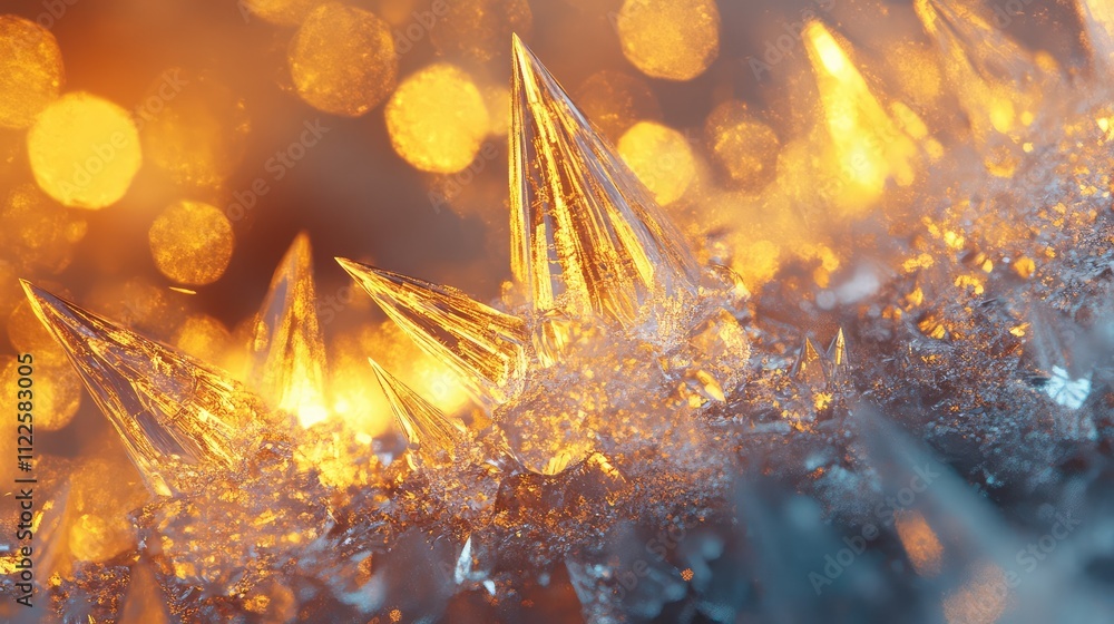Poster abstract microscopic image of ice, with sharp-edged crystalline structures forming natural geometric