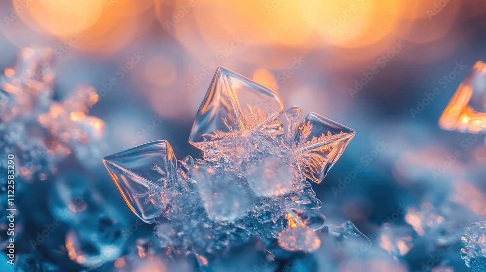Poster abstract microscopic image of ice, with sharp-edged crystalline structures forming natural geometric