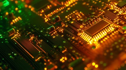 Obraz premium Glowing circuit board. Microchip background