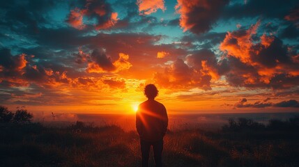 A person standing in front of a beautiful sunset, reflecting on the day's events with a sense of gratitude 