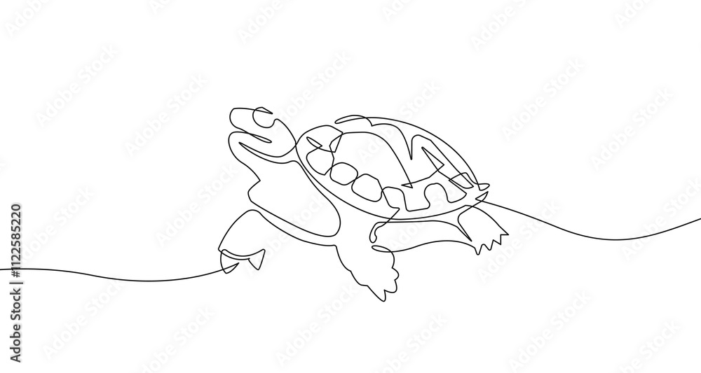Poster turtle continuous one line drawing. simple turtle one line drawing. minimalist contour illustration.