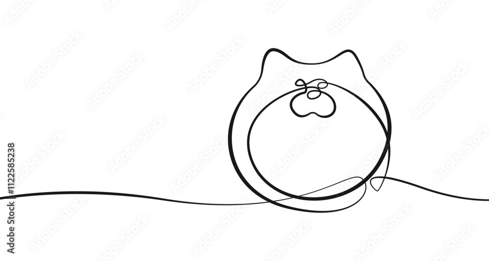 Poster continuous one line drawing of cute fat cat. cat in simple linear style. editable stroke. domestic p