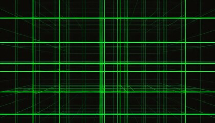 Obraz premium Abstract digital art with green neon lines forming a grid pattern over a black background