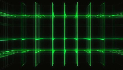 Fototapeta premium Abstract digital art with green neon lines forming a grid pattern over a black background