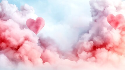 Fototapeta premium Romantic heart shapes in colorful clouds a dreamy sky digital art experience