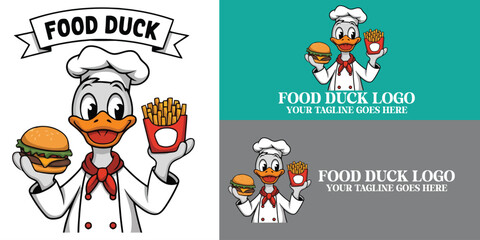 Fototapeta premium Dynamic Food Duck Chef Logo - Perfect for Restaurants, Catering, and Culinary Branding | Duck Chef Logo | Food Logo Illustration | Duck | Chef | Logo Design