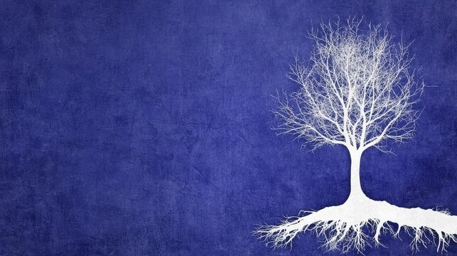Winter Tree Silhouette  Purple Background  Nature Art Print  Abstract Design  Roots  Branc