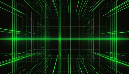 Fototapeta premium Abstract digital art with green neon lines forming a grid pattern over a black background
