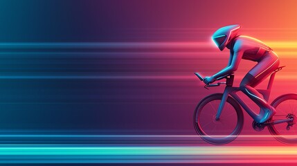Fototapeta premium A dynamic cyclist racing with speed, showcasing modern sport and motion in vibrant colors against a blurred background.