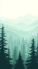 Fototapeta premium Scenic view of layered forest silhouettes under a soft sky at dawn