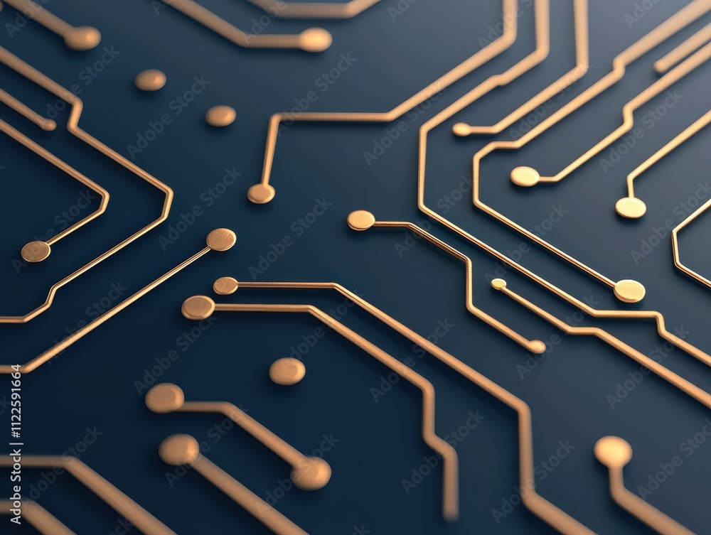 Poster outline blueprint flow concept. a detailed close-up of a circuit board featuring intricate copper pa