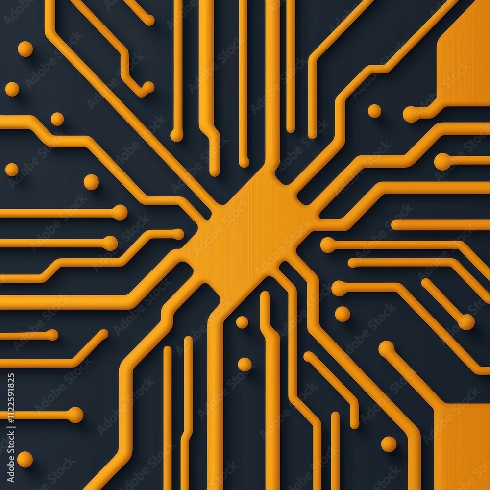 Poster outline blueprint flow concept. a close-up of a circuit board design featuring intricate orange path