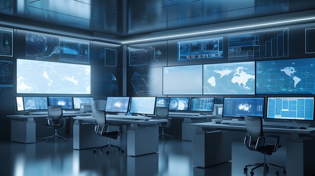 Modern Digital Command Center Monitoring Global Data