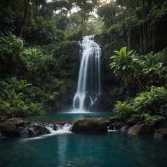 A hidden waterfall in Costa Rica, cascading into a serene pool.

