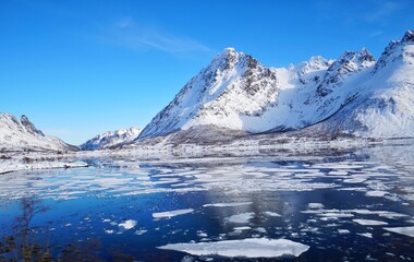 Beautful snow mountain during winter season at Norway.