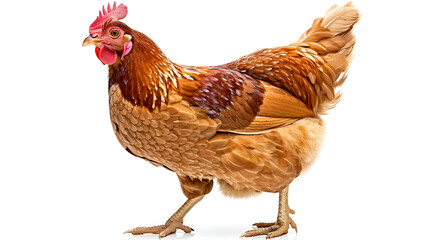 Fototapeta premium Low Angle View of a Chicken against black background Five Chickens on white, Generative Ai