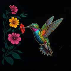 Fototapeta premium hummingbird and flowers
