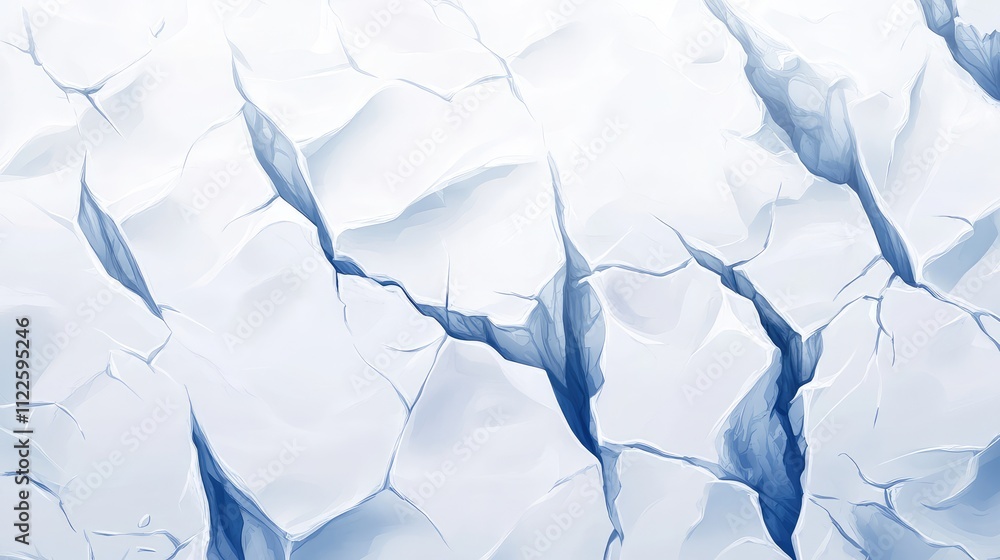 Poster an artistic view of a cracked ice sheet, with overlapping fractures creating complex, jagged designs