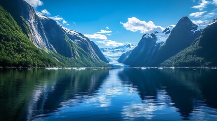 Fototapeta premium Majestic Fjord Landscape With Glacial Peaks and Calm Waters