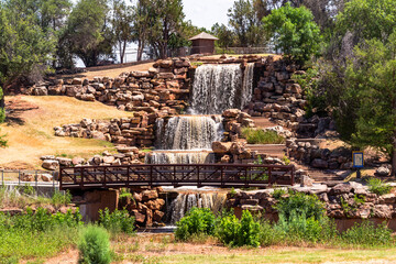 Famous man-made waterfalls in Lucy Park in Wichita Falls in Texas, USA 