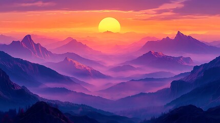 Fototapeta premium Sunset over mountain landscape nature artwork serene environment