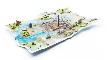 Fototapeta premium Detailed 3D model of a city with landmarks and waterways