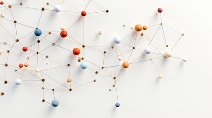 Colorful pins connected by threads on white background