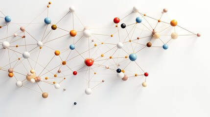 Colorful pins connected by wires on white background